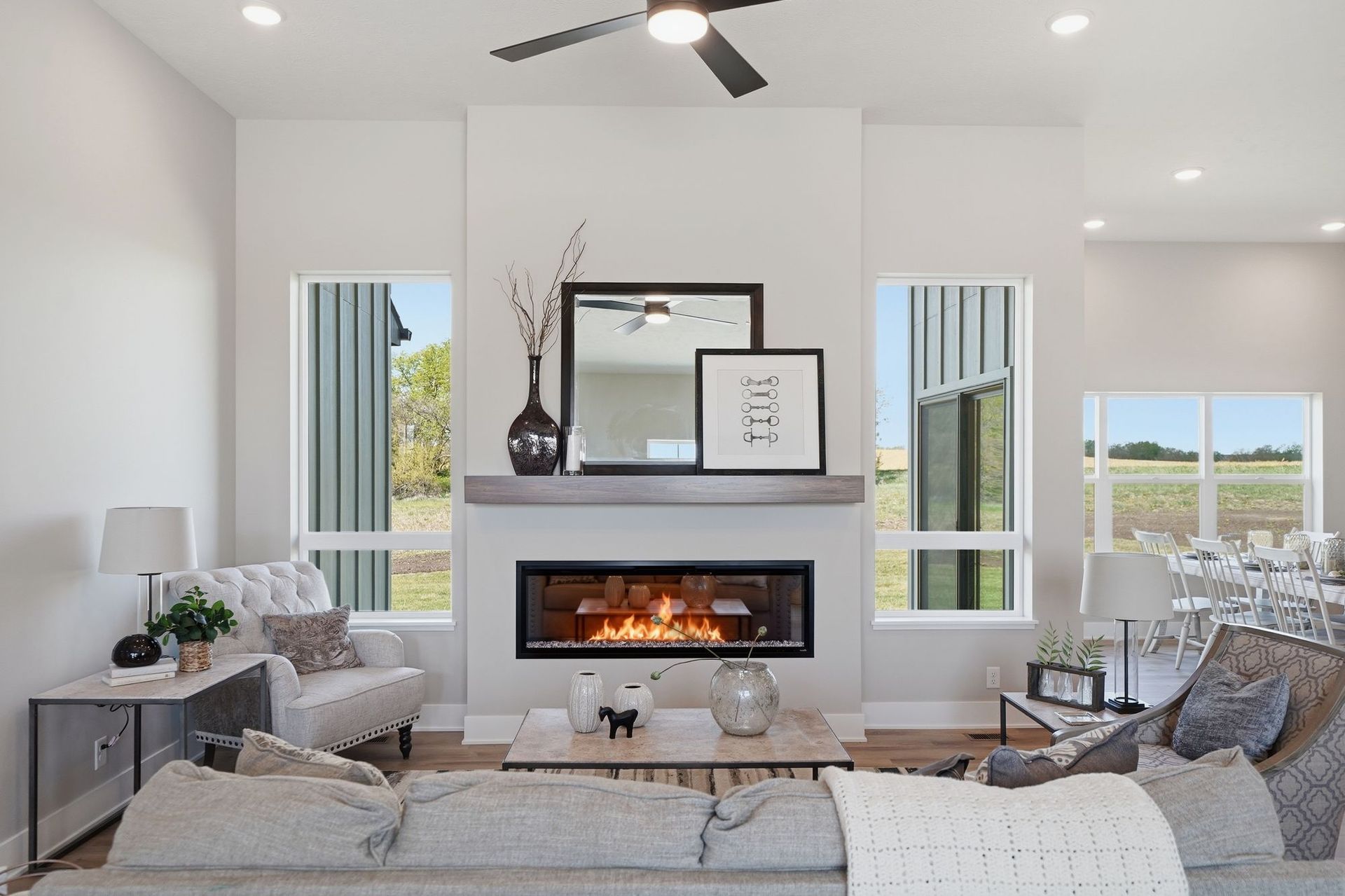Bright Prairie Home Builders model great room